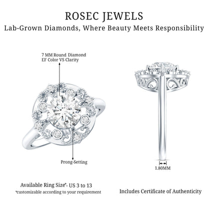 Certified Lab Grown Diamond Beaded Engagement Ring for Women