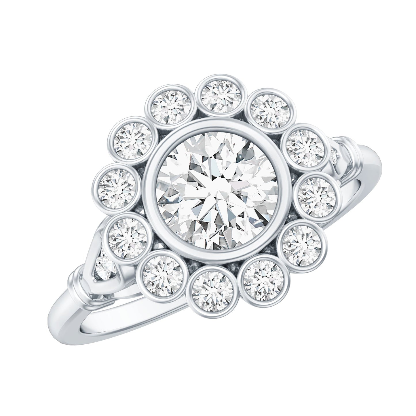 Lab Created Diamond Flower Engagement Ring for Women