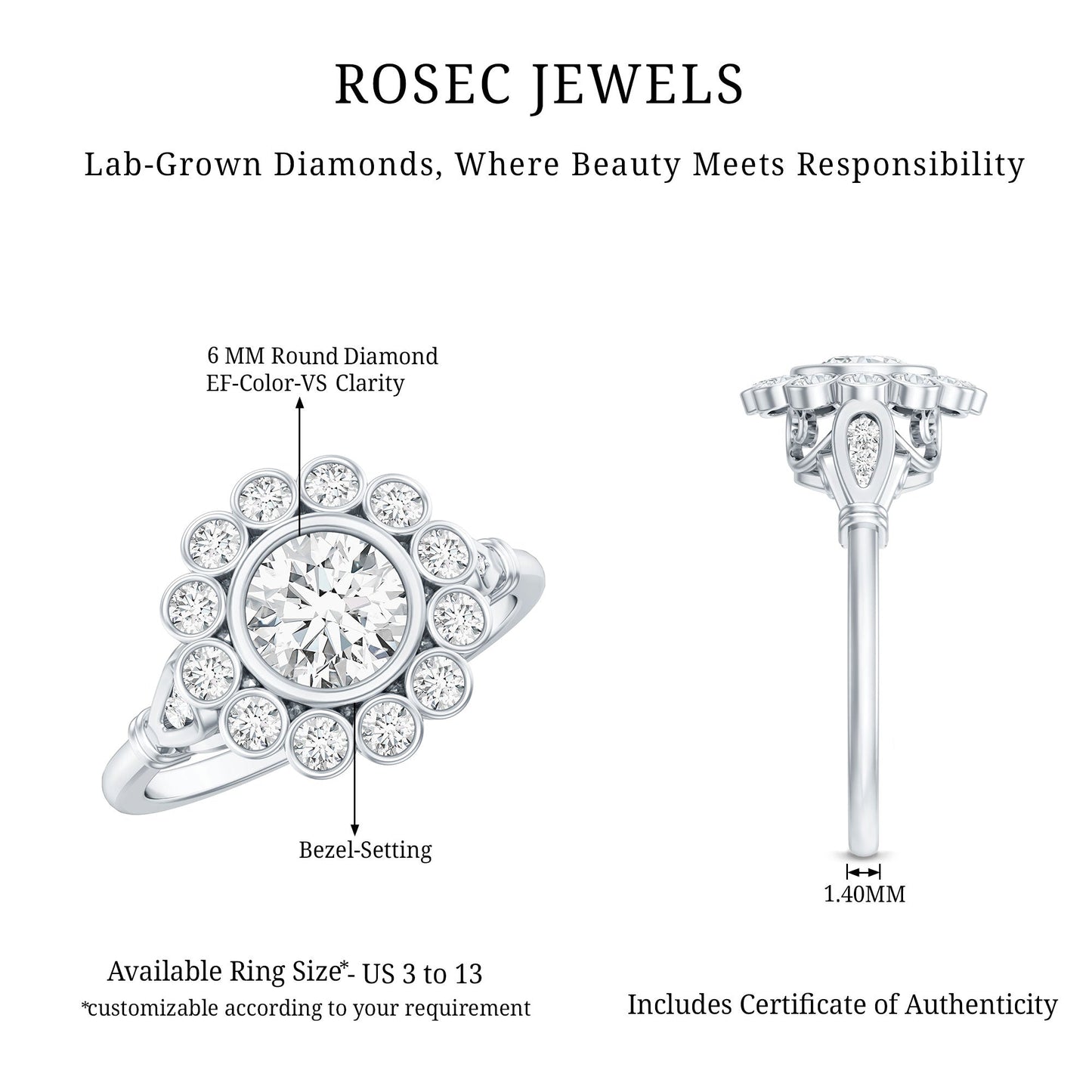 Lab Created Diamond Flower Engagement Ring for Women