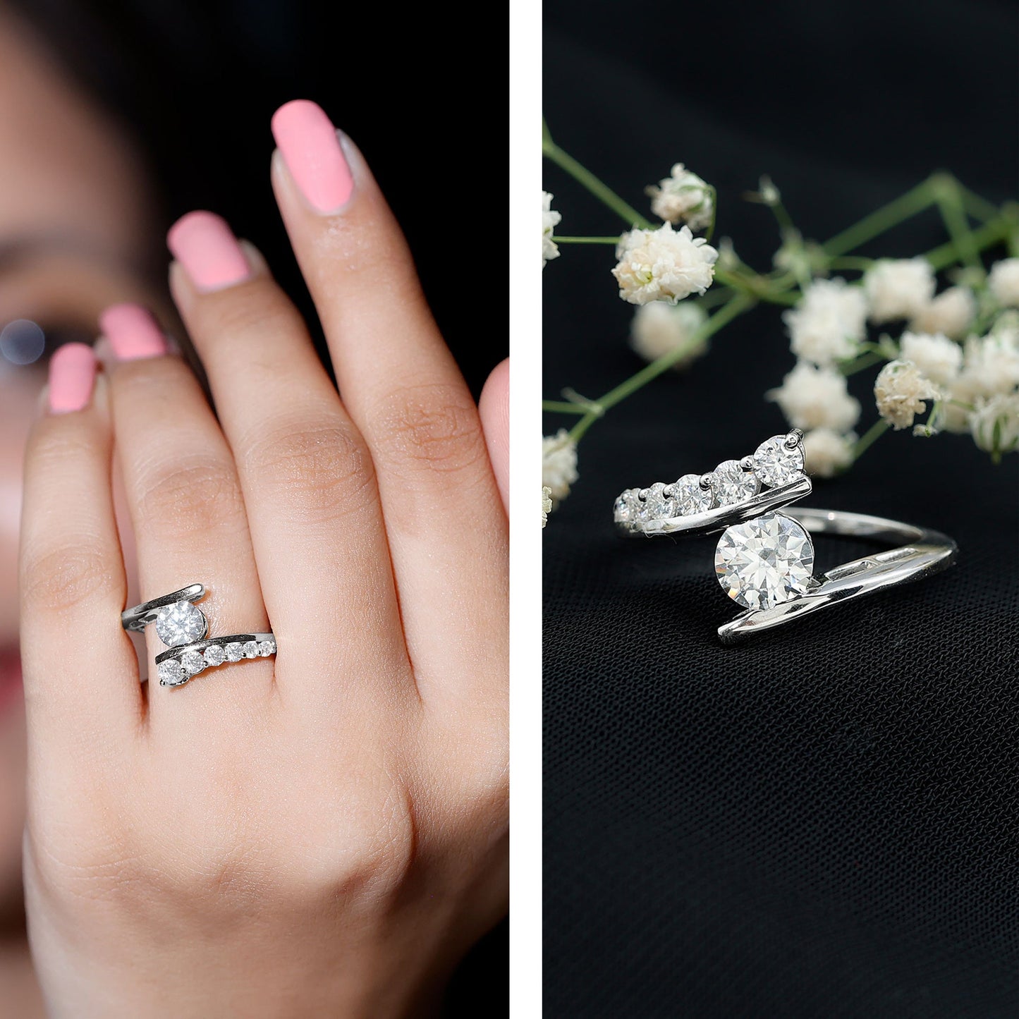 Certified Lab Grown Diamond Bypass Engagement Ring for Women