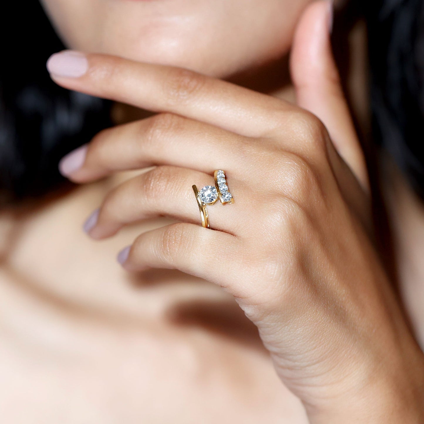 Certified Lab Grown Diamond Bypass Engagement Ring for Women