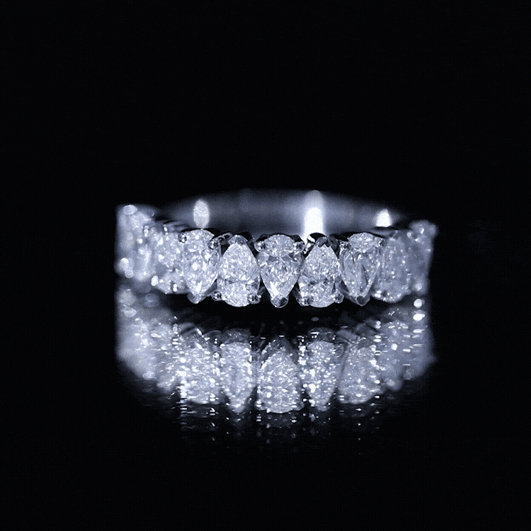 Pear Cut Lab Created Diamond Half Eternity Wedding Band