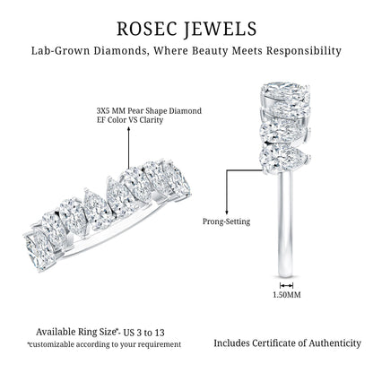 Pear Cut Lab Created Diamond Half Eternity Wedding Band