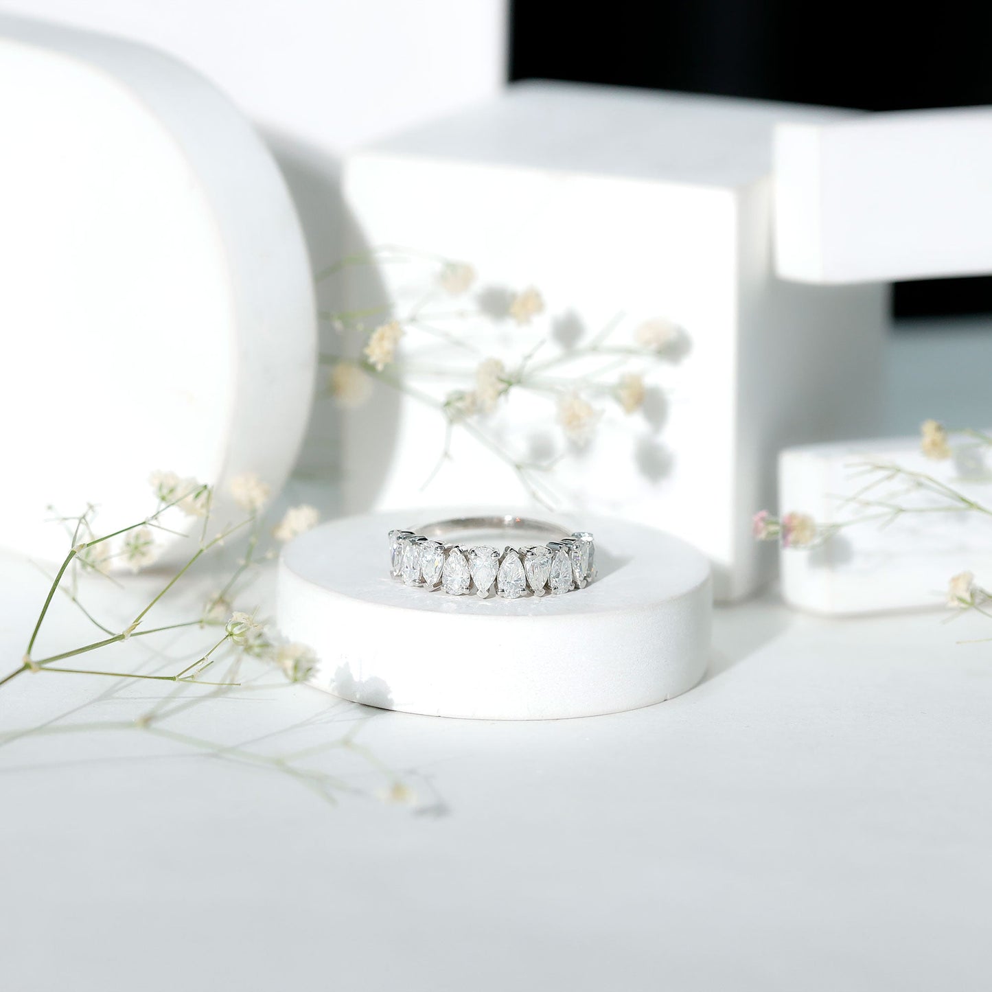Pear Cut Lab Created Diamond Half Eternity Wedding Band