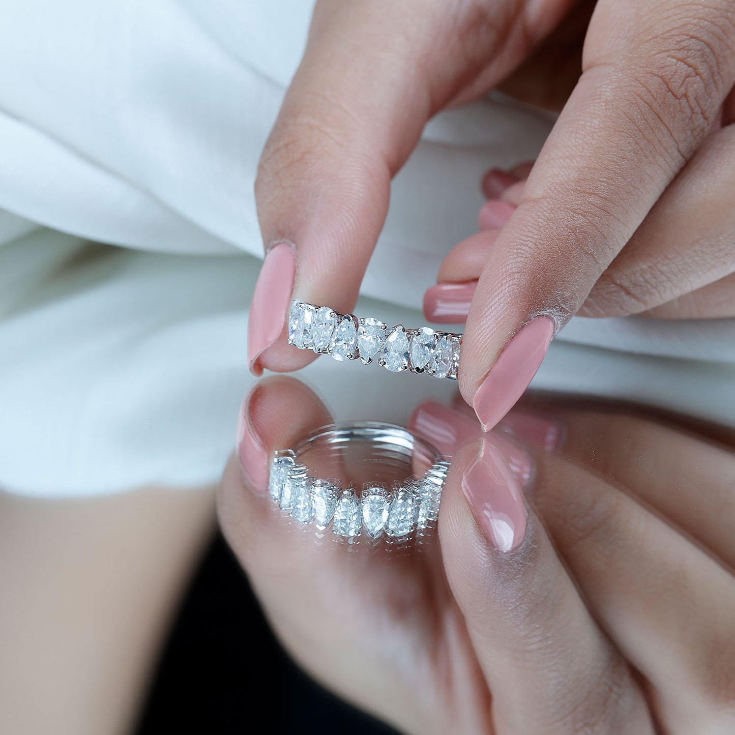 Pear Cut Lab Created Diamond Half Eternity Wedding Band