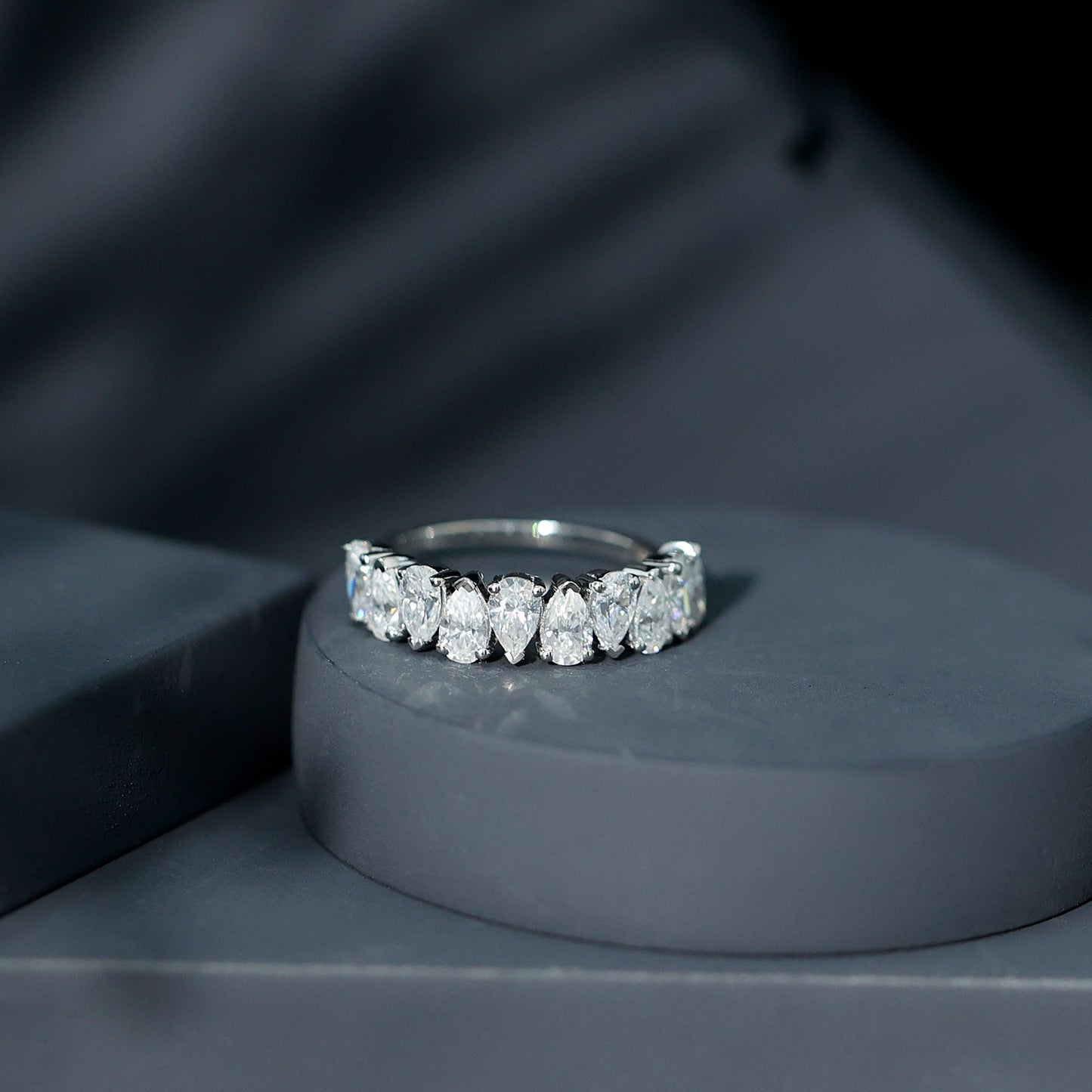 Pear Cut Lab Created Diamond Half Eternity Wedding Band
