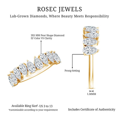 Pear Cut Lab Created Diamond Half Eternity Wedding Band