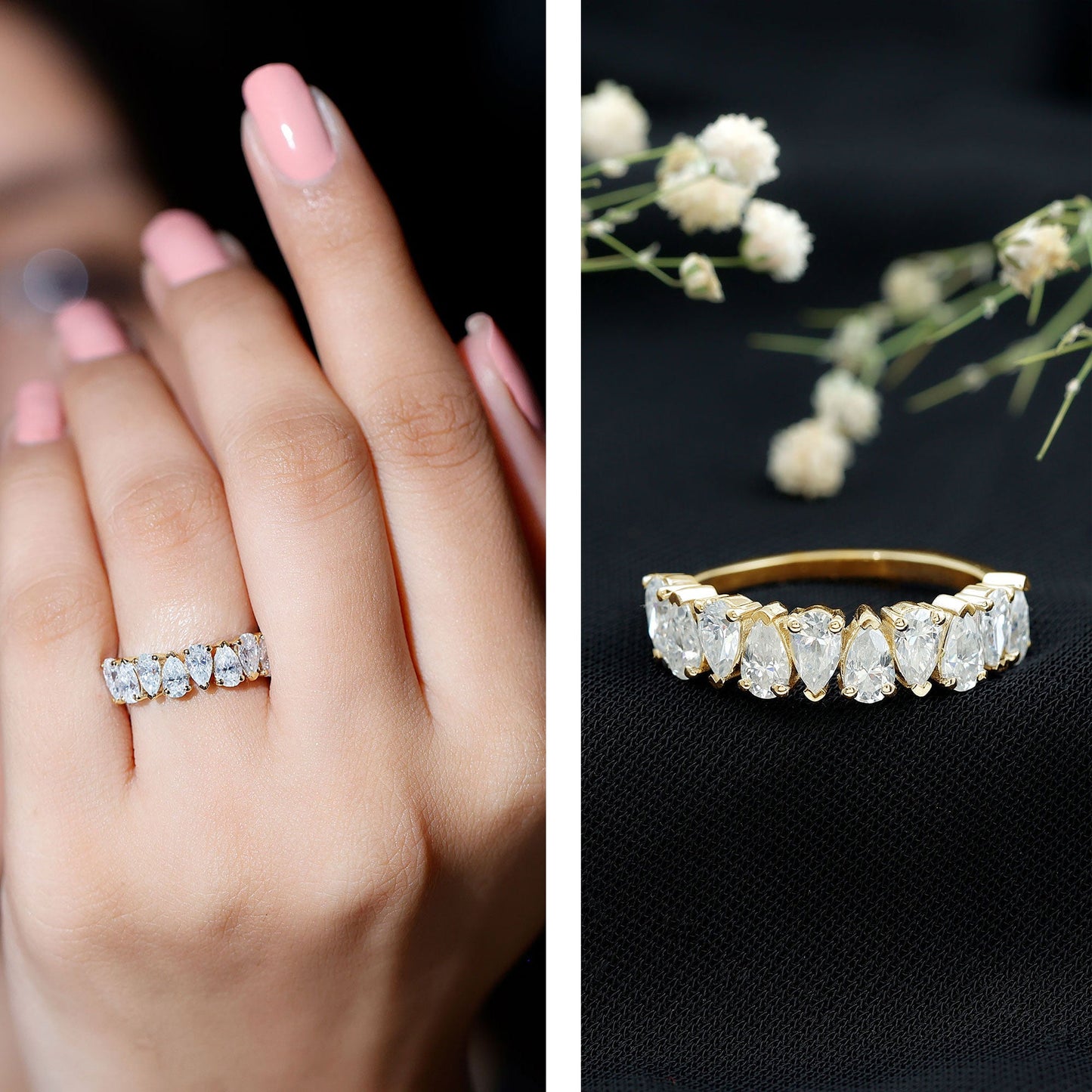Pear Cut Lab Created Diamond Half Eternity Wedding Band