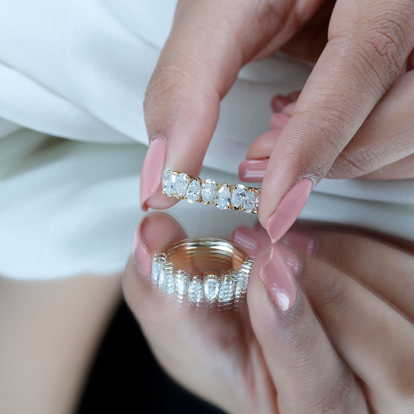 Pear Cut Lab Created Diamond Half Eternity Wedding Band