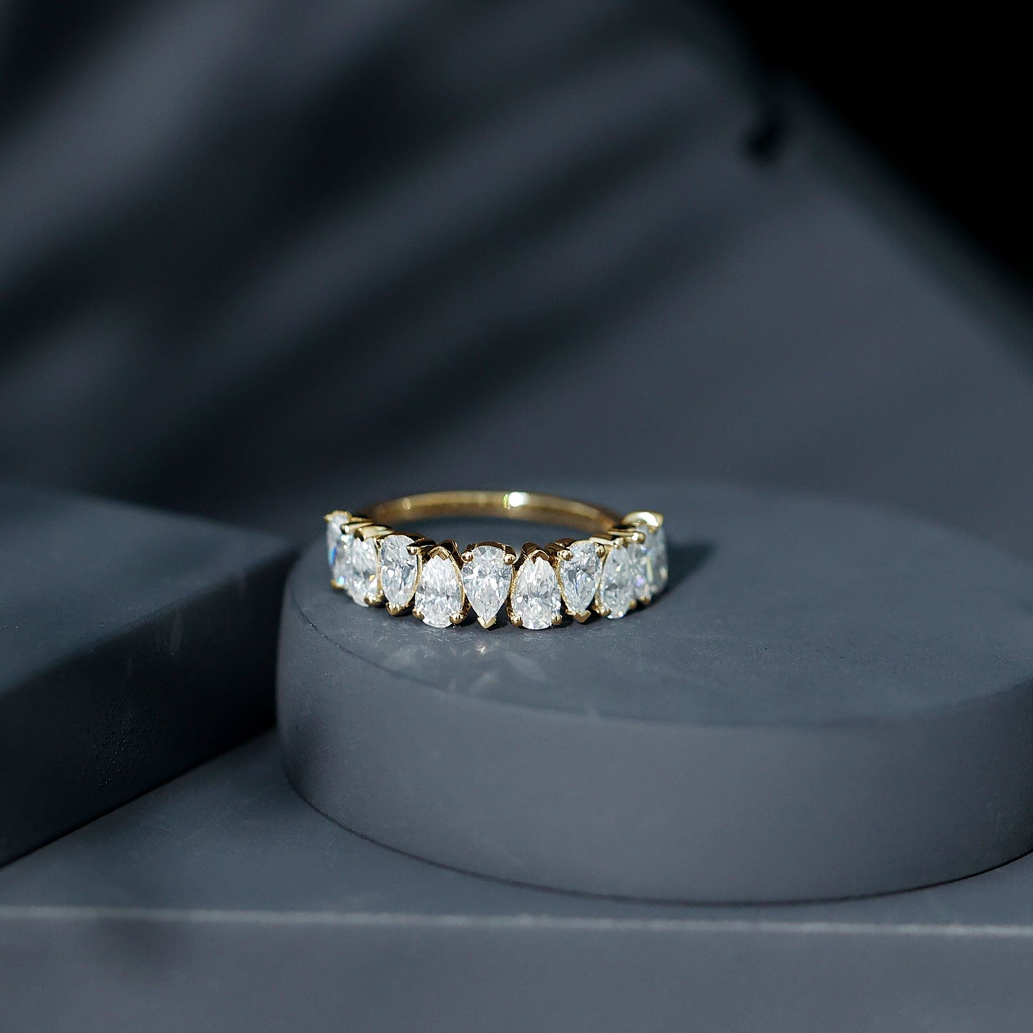 Pear Cut Lab Created Diamond Half Eternity Wedding Band