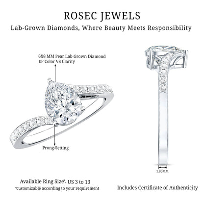 Certified 1.3 Carat Pear Cut Lab Created Diamond Teardrop Engagement Ring