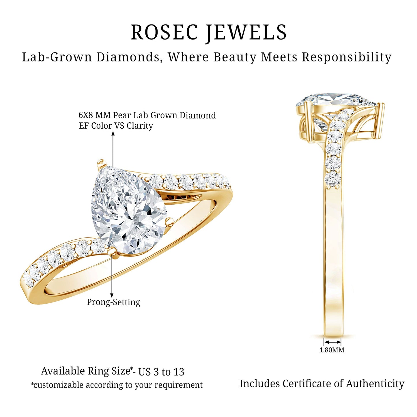 Certified 1.3 Carat Pear Cut Lab Created Diamond Teardrop Engagement Ring
