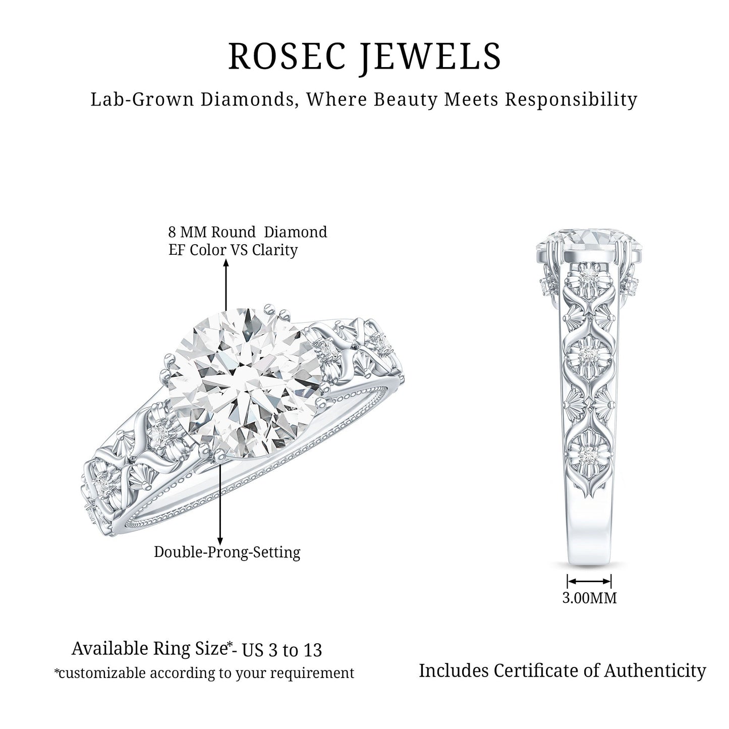 Lab Grown Diamond Antique Looking Engagement Ring