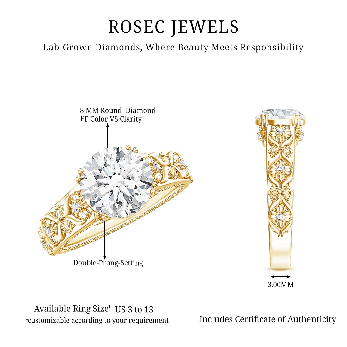Lab Grown Diamond Antique Looking Engagement Ring