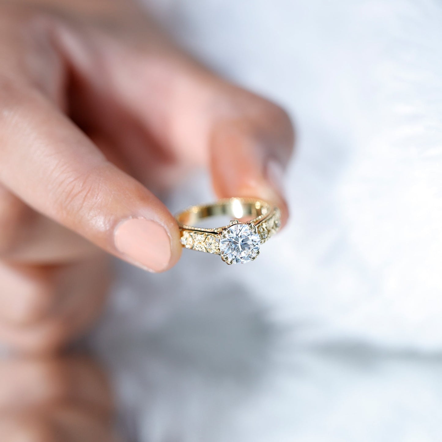 Lab Grown Diamond Antique Looking Engagement Ring