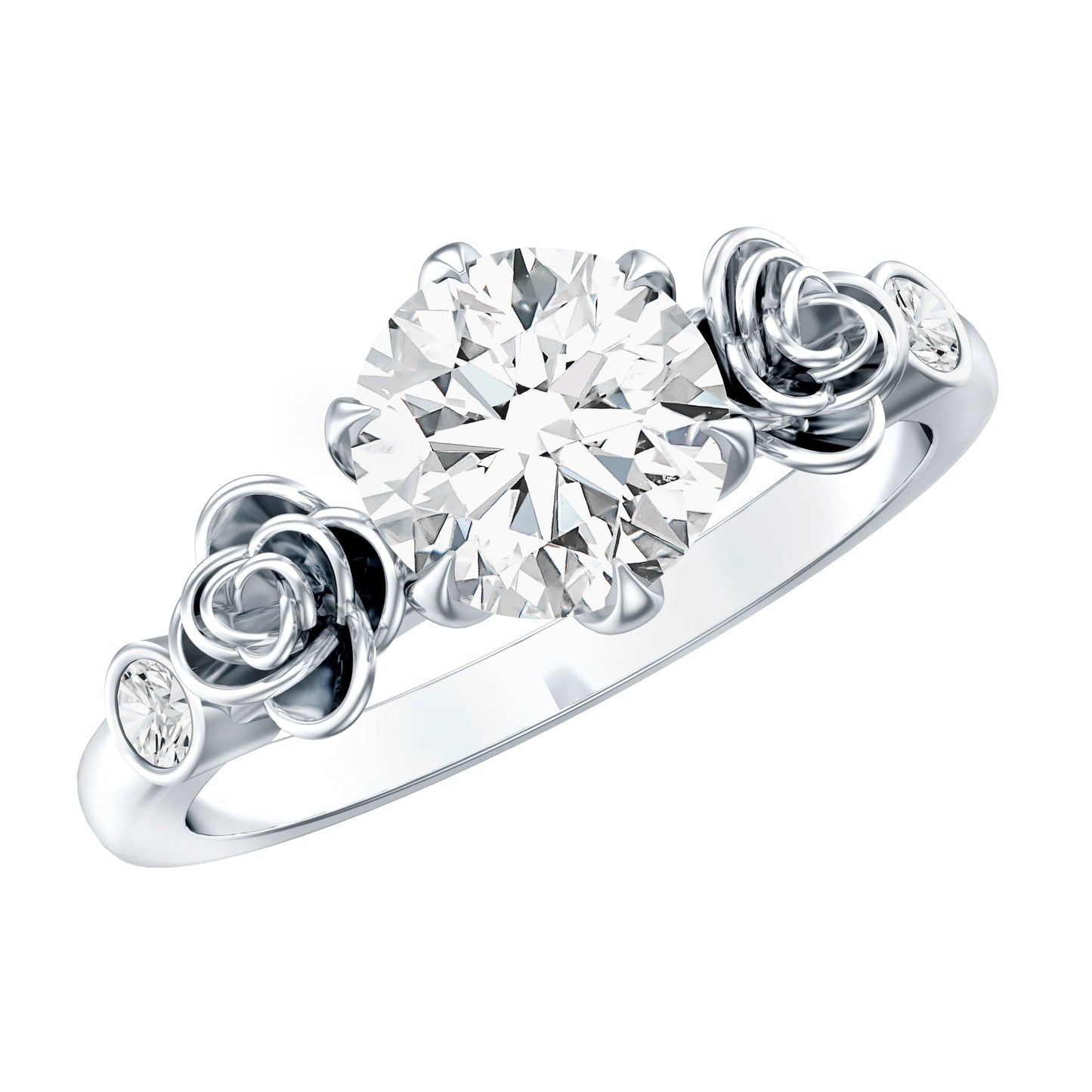Certified Lab Grown Diamond Engagement Ring With Floral Design