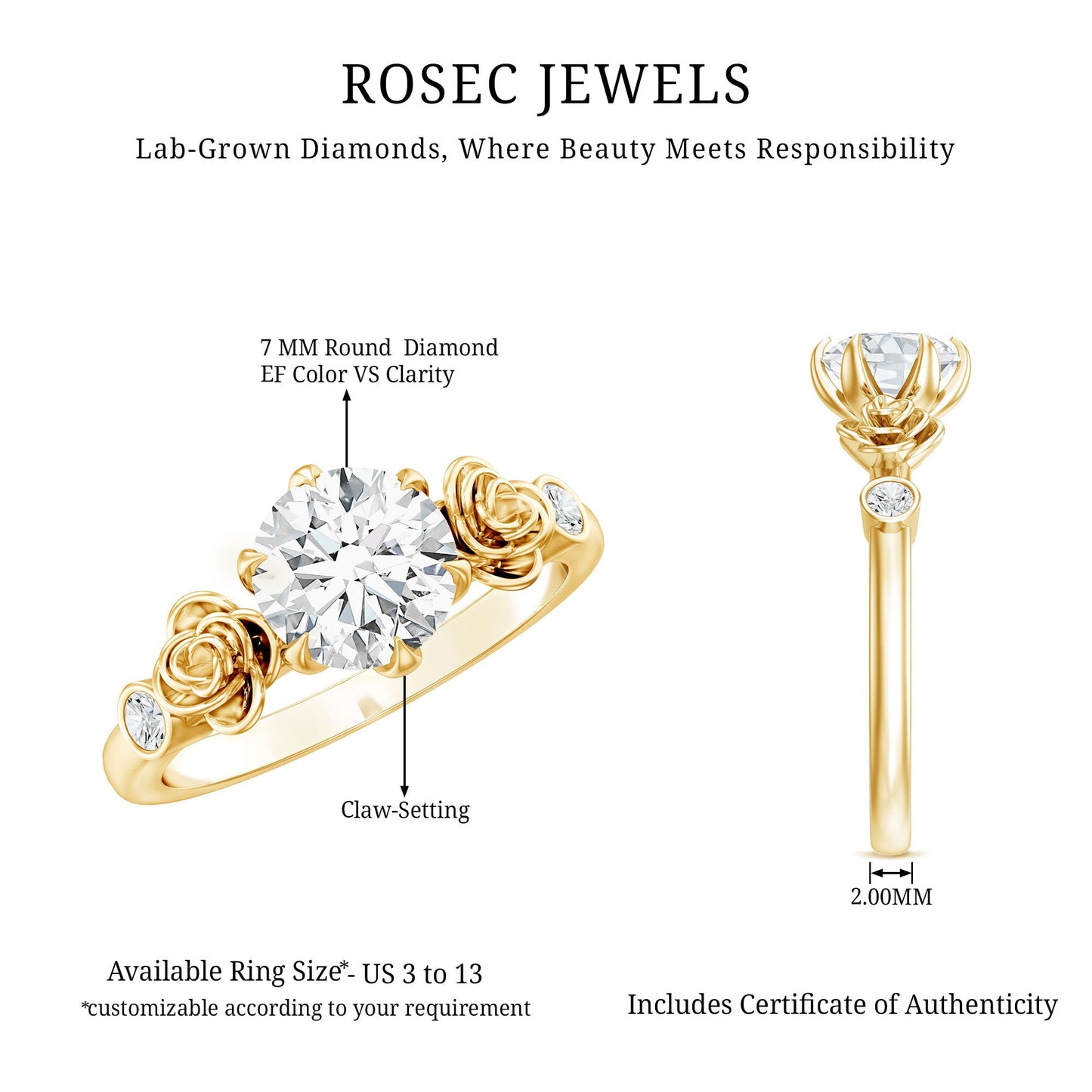 Certified Lab Grown Diamond Engagement Ring With Floral Design