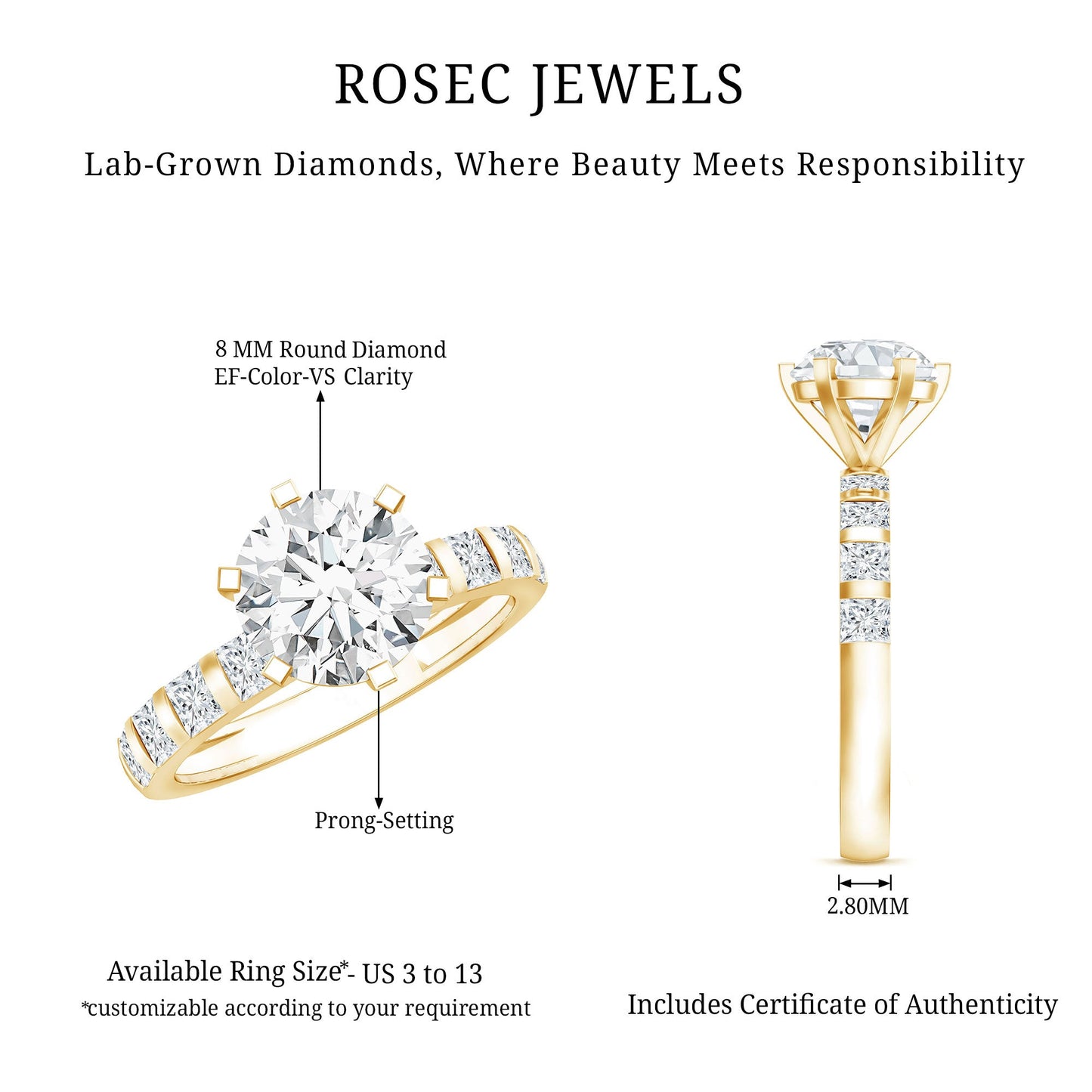 Certified 2 Carat Lab Diamond Round Engagement Ring With 6 Prong