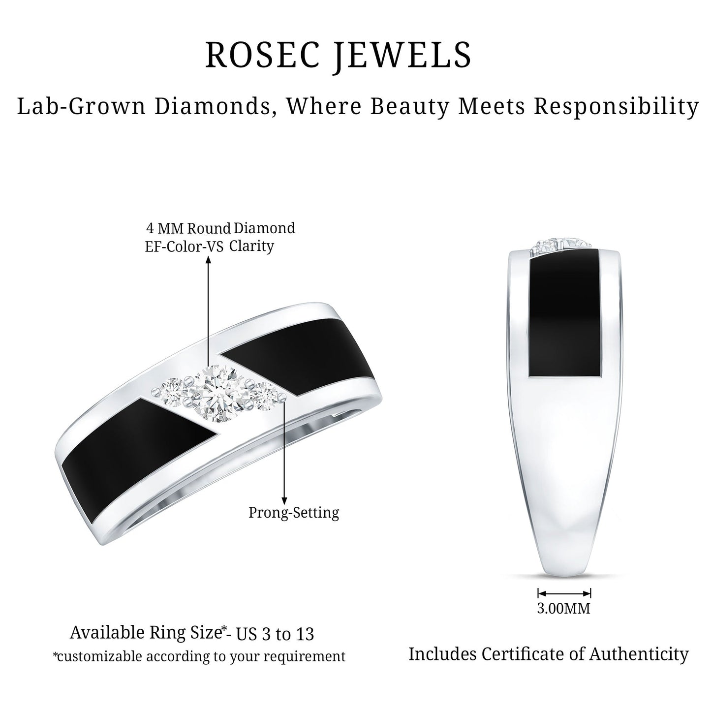 Certified Lab Grown Diamond Mens Wedding Band With Enamel
