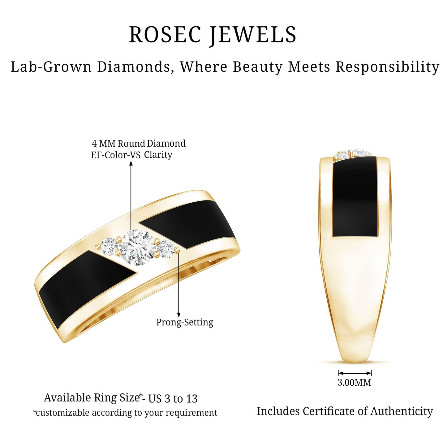 Certified Lab Grown Diamond Mens Wedding Band With Enamel