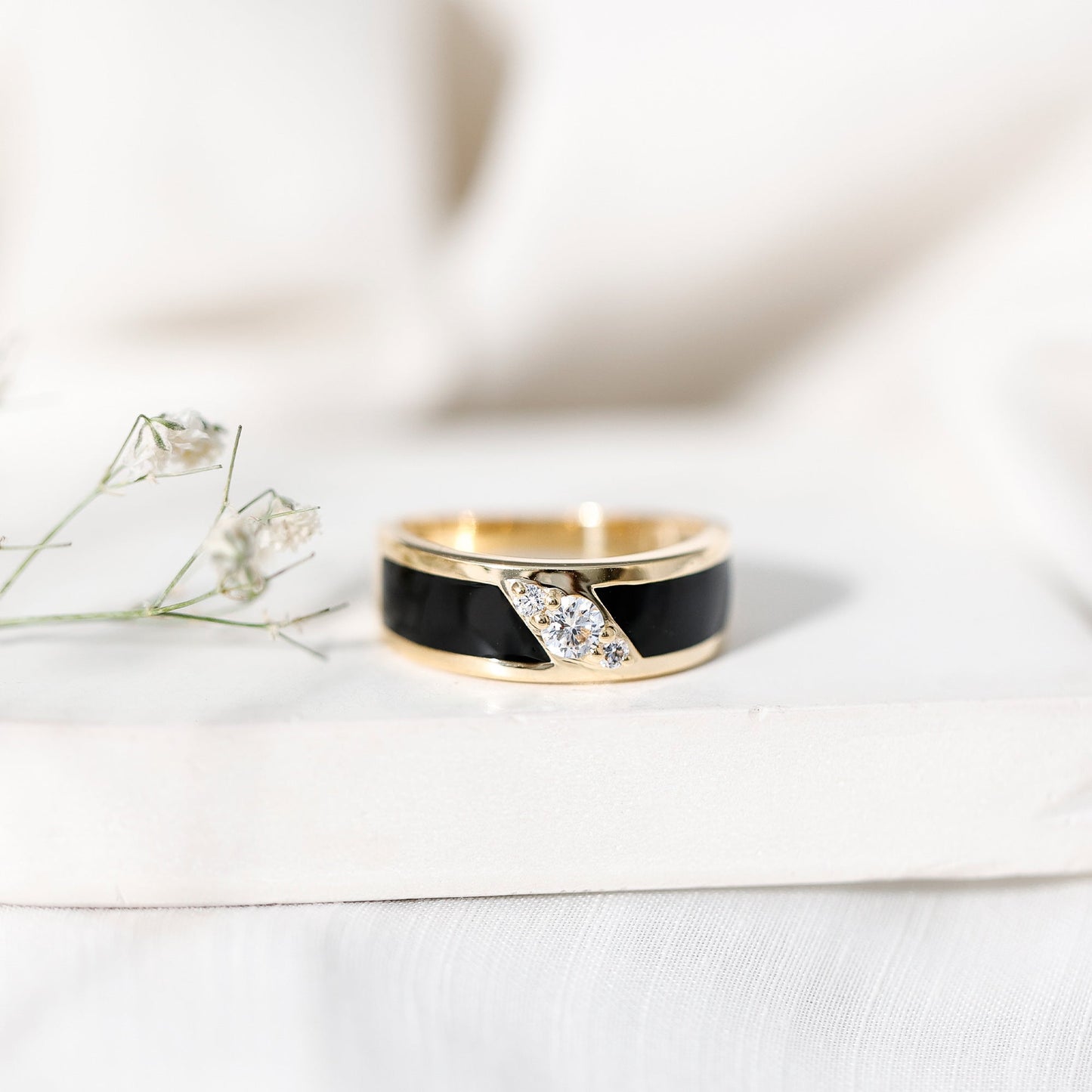 Certified Lab Grown Diamond Mens Wedding Band With Enamel