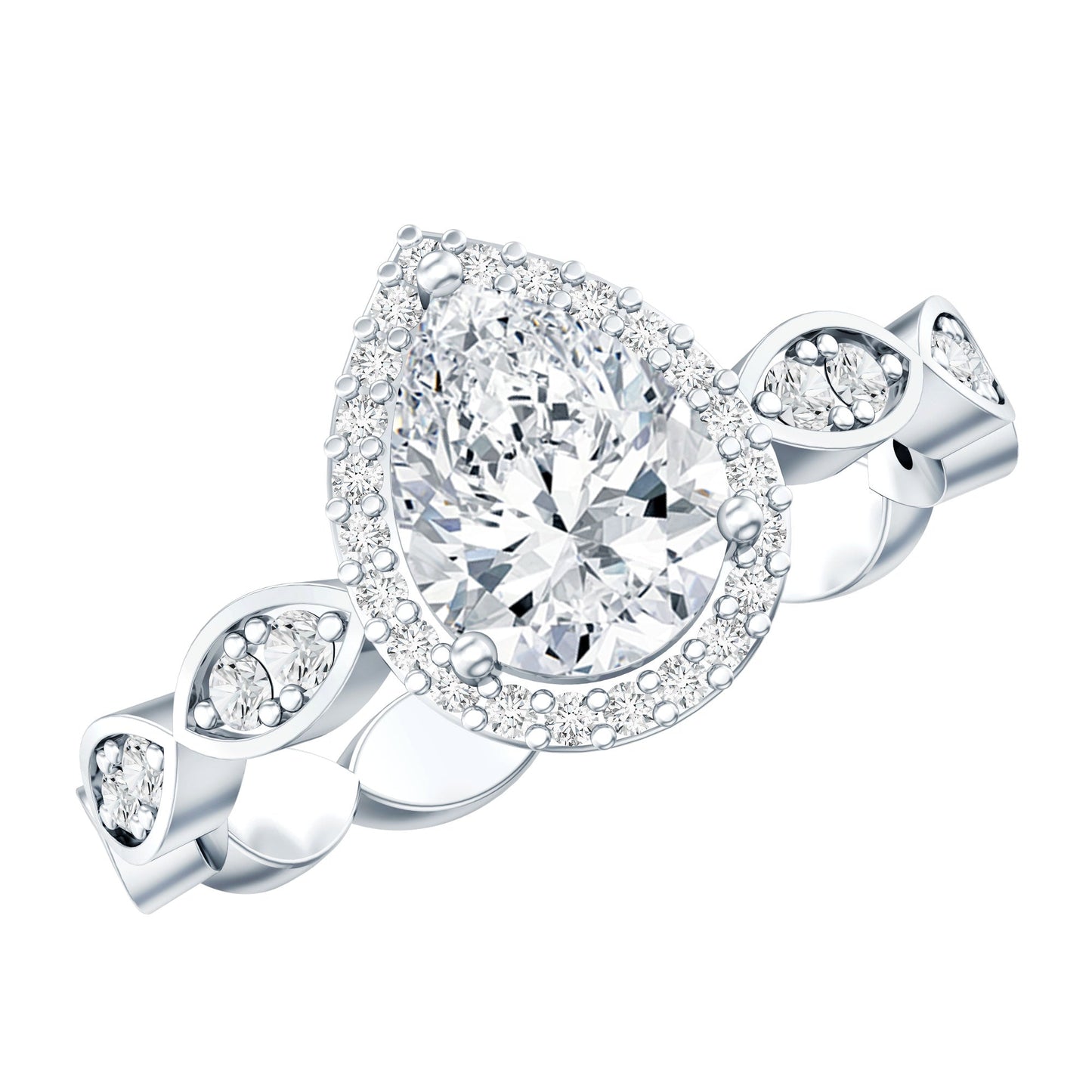 Lab Grown Diamond Teardrop Engagement Ring with Scalloped Shank