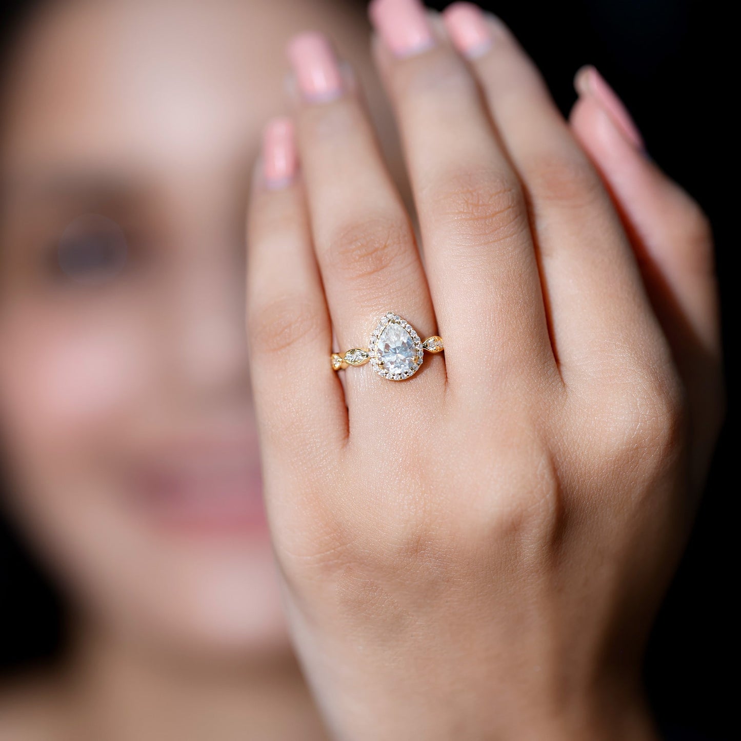 Lab Grown Diamond Teardrop Engagement Ring with Scalloped Shank
