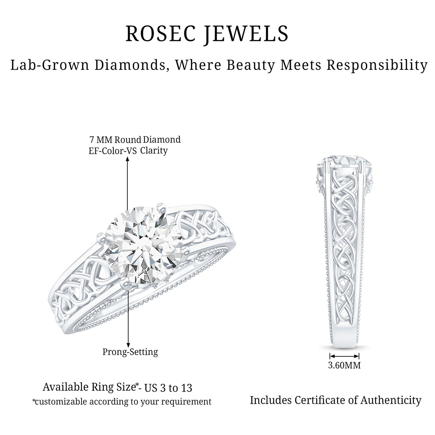 Certified 1.2 Carat Lab Grown Diamond Celtic Design Engagement Ring