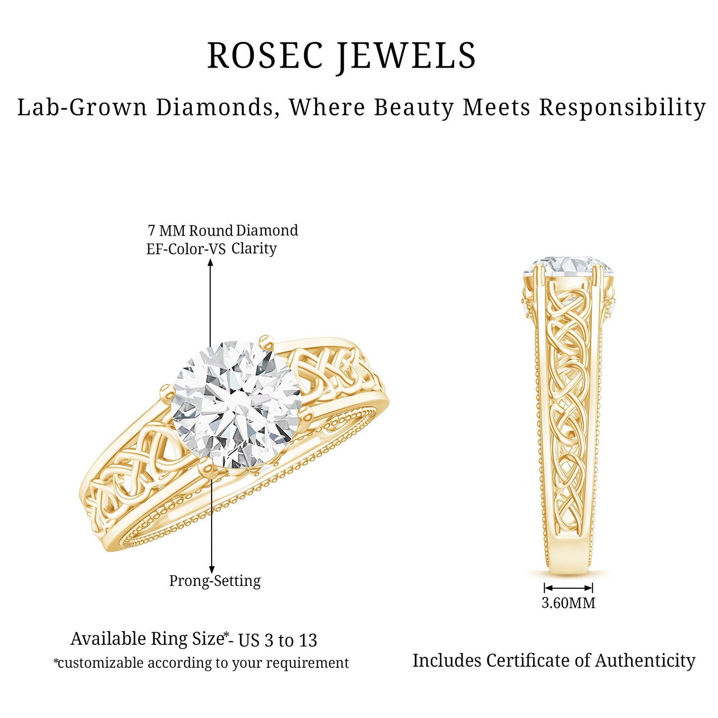 Certified 1.2 Carat Lab Grown Diamond Celtic Design Engagement Ring