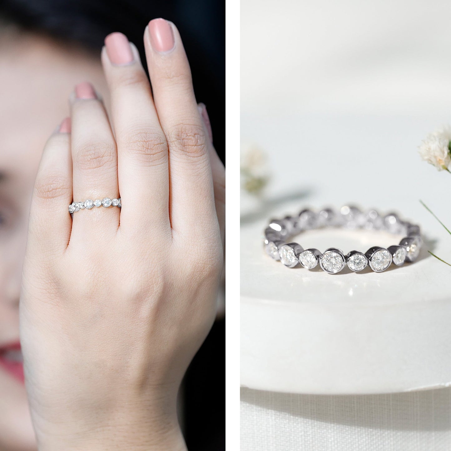 Round Cut Lab Grown Diamond Bezel Set Eternity Band