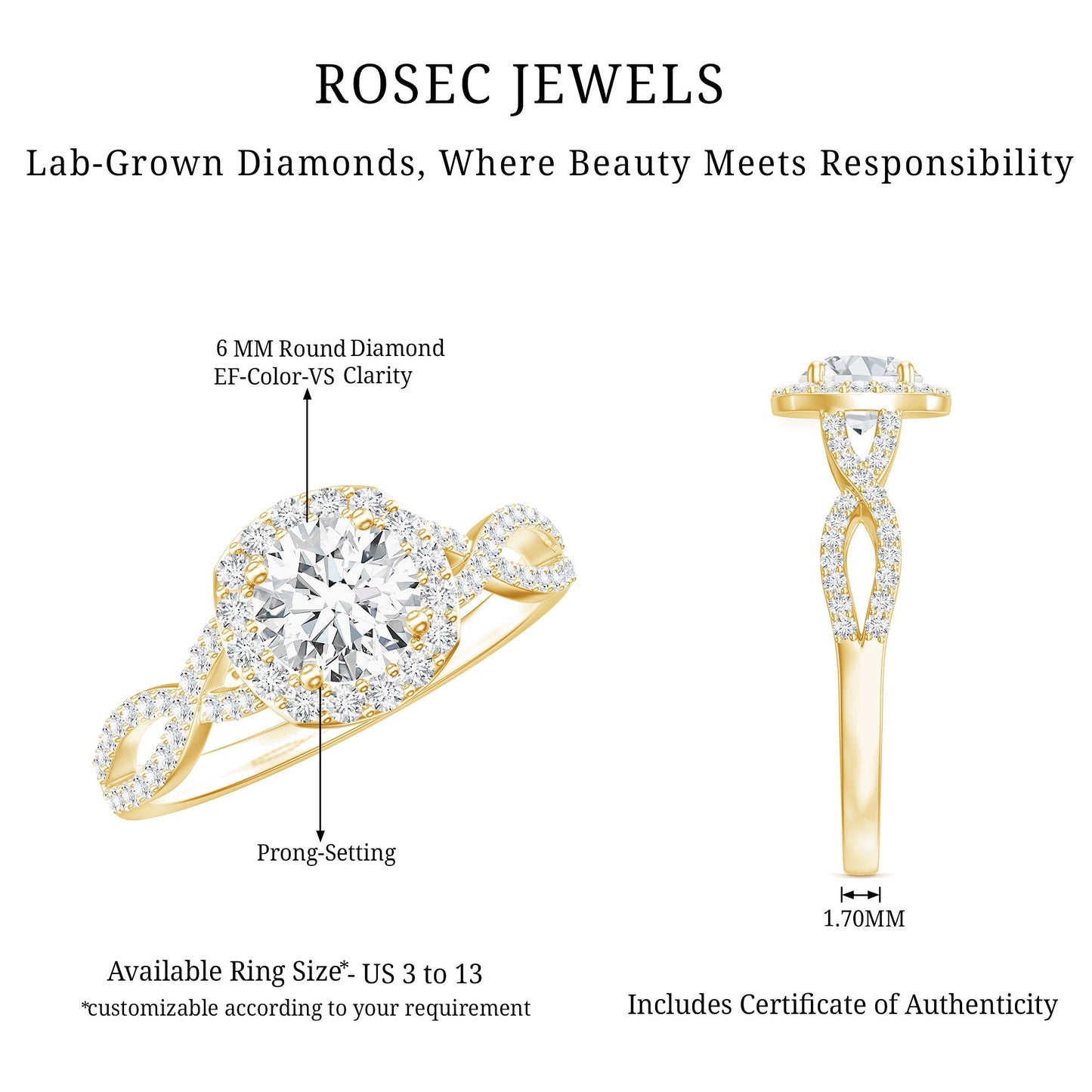 Classic Lab Grown Diamond Criss Cross Engagement Ring