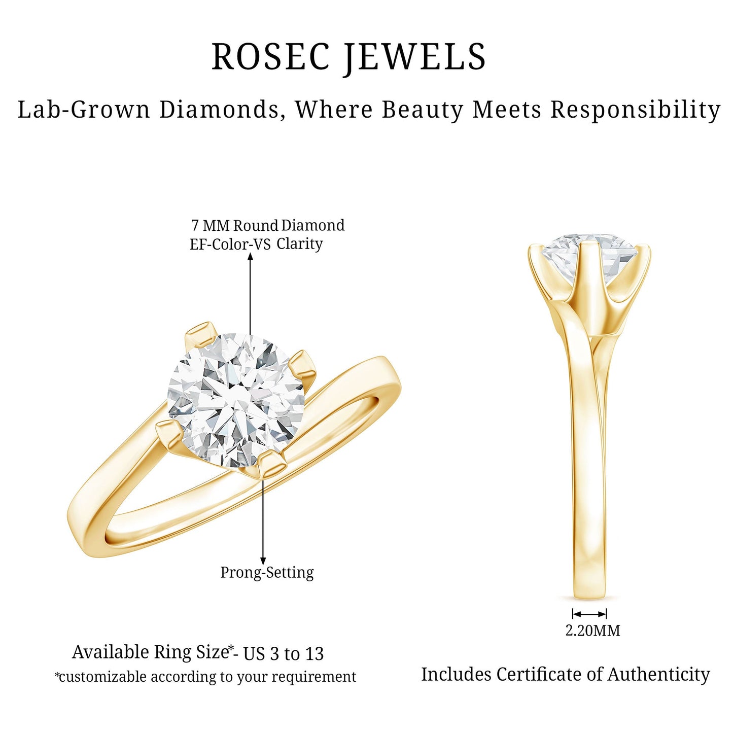 1.2 Carat Lab Grown Diamond Engagement Ring With Diagonal 4 Prongs