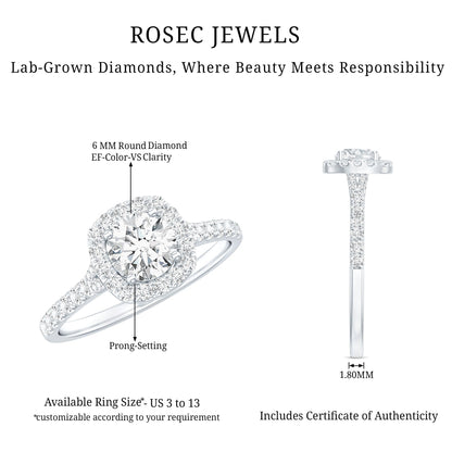 Lab Created Diamond Halo Engagement Ring With Certificate