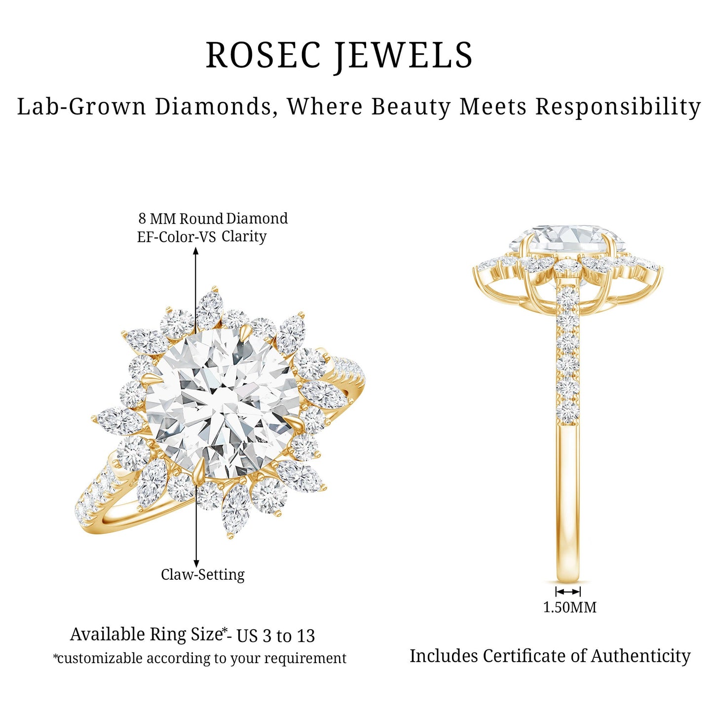 Certified Lab Created Diamond Halo Engagement Ring For Her