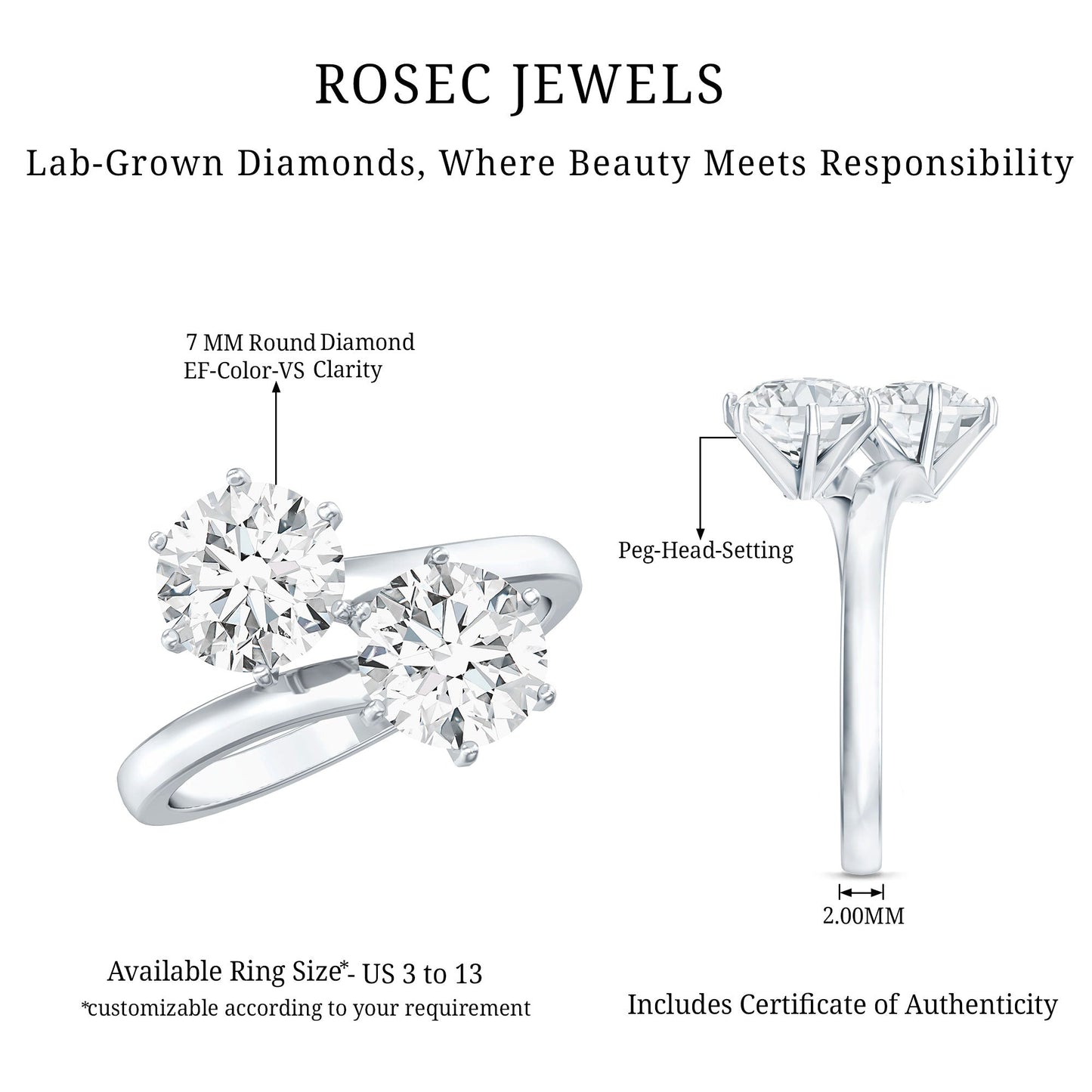 Certified Lab Created Diamond Moi Et Toi Engagement Ring for Women