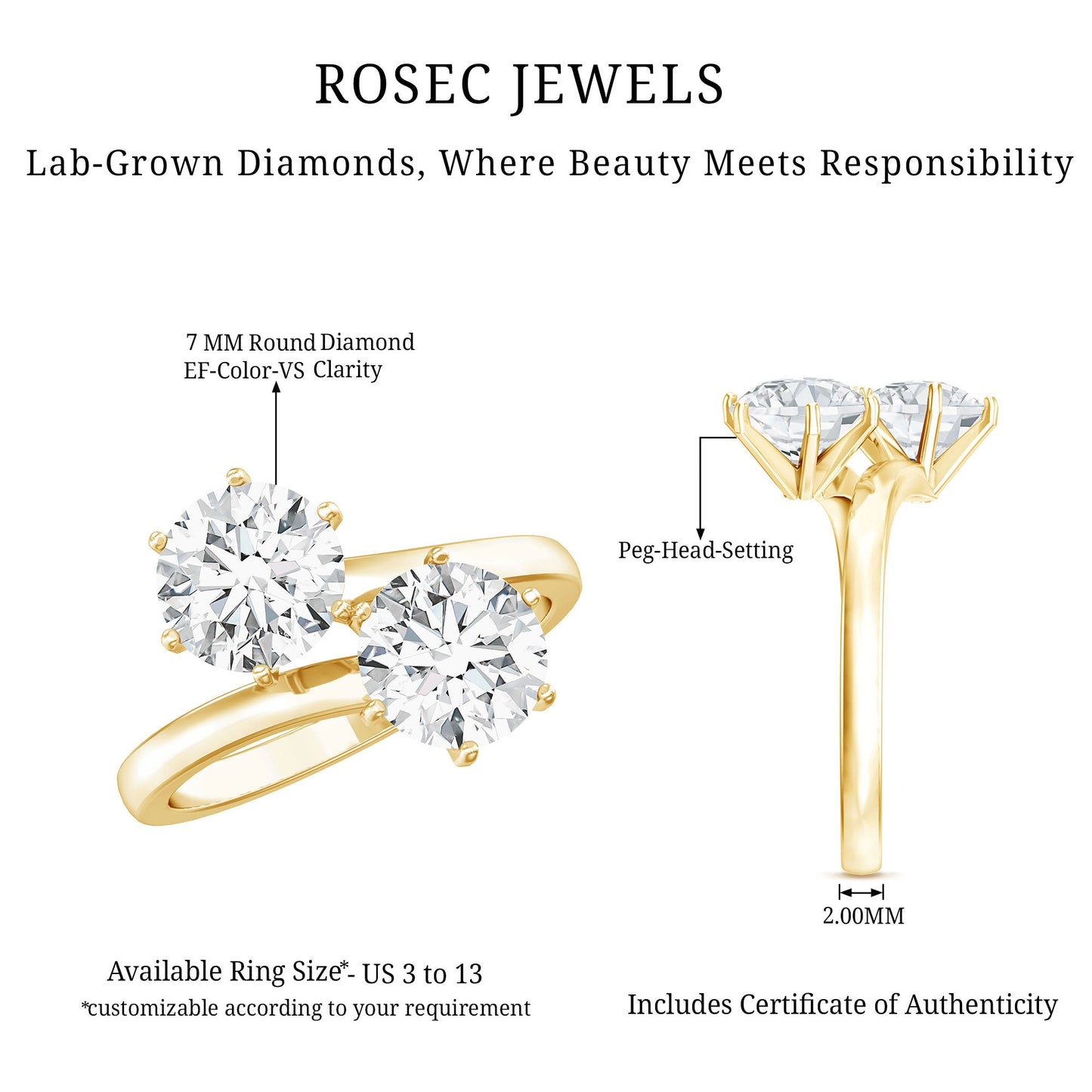 Certified Lab Created Diamond Moi Et Toi Engagement Ring for Women