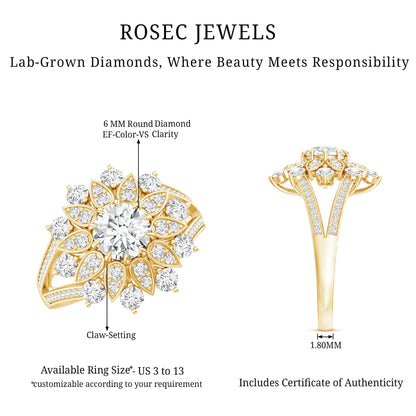 Certified Lab Grown Diamond Flower Engagement Ring for Her
