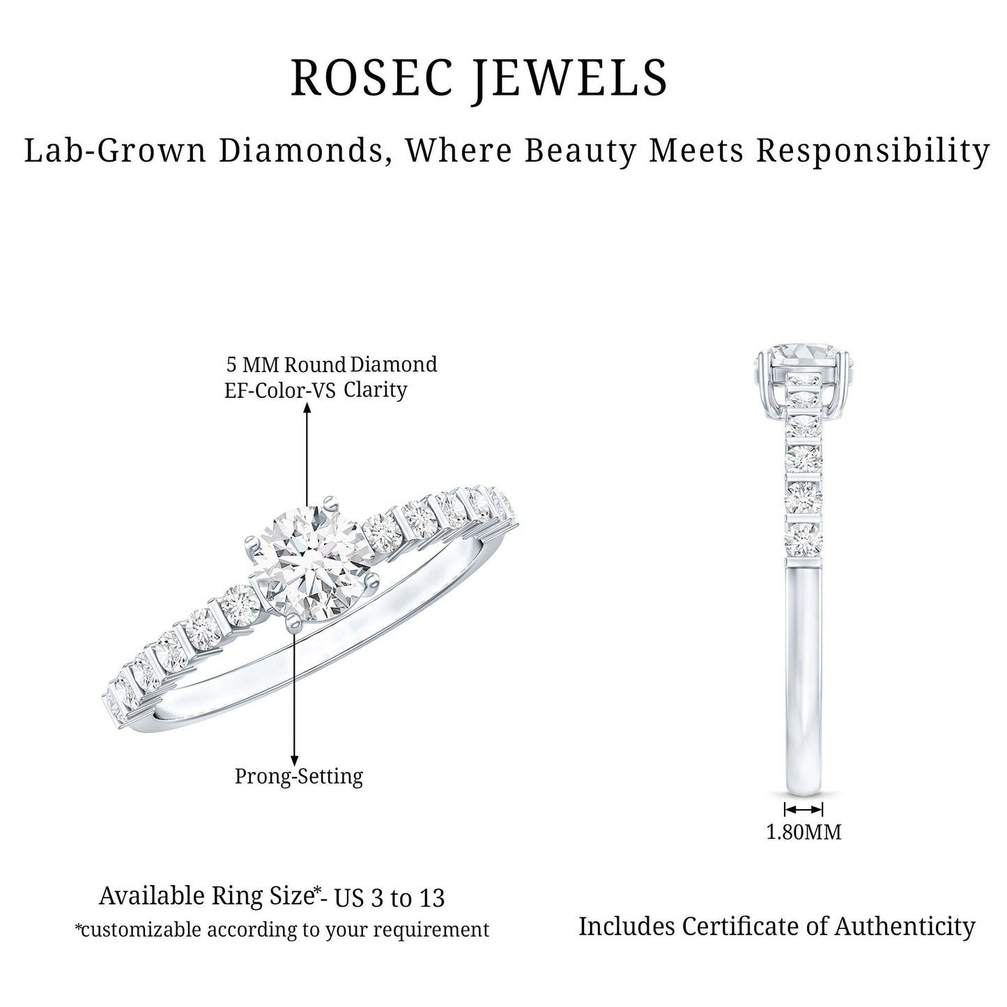 Certified Lab Grown Diamond Simple Solitaire Ring