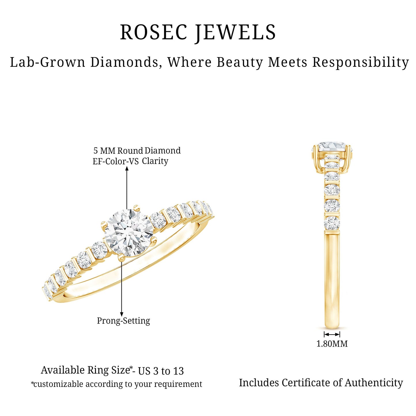Certified Lab Grown Diamond Simple Solitaire Ring