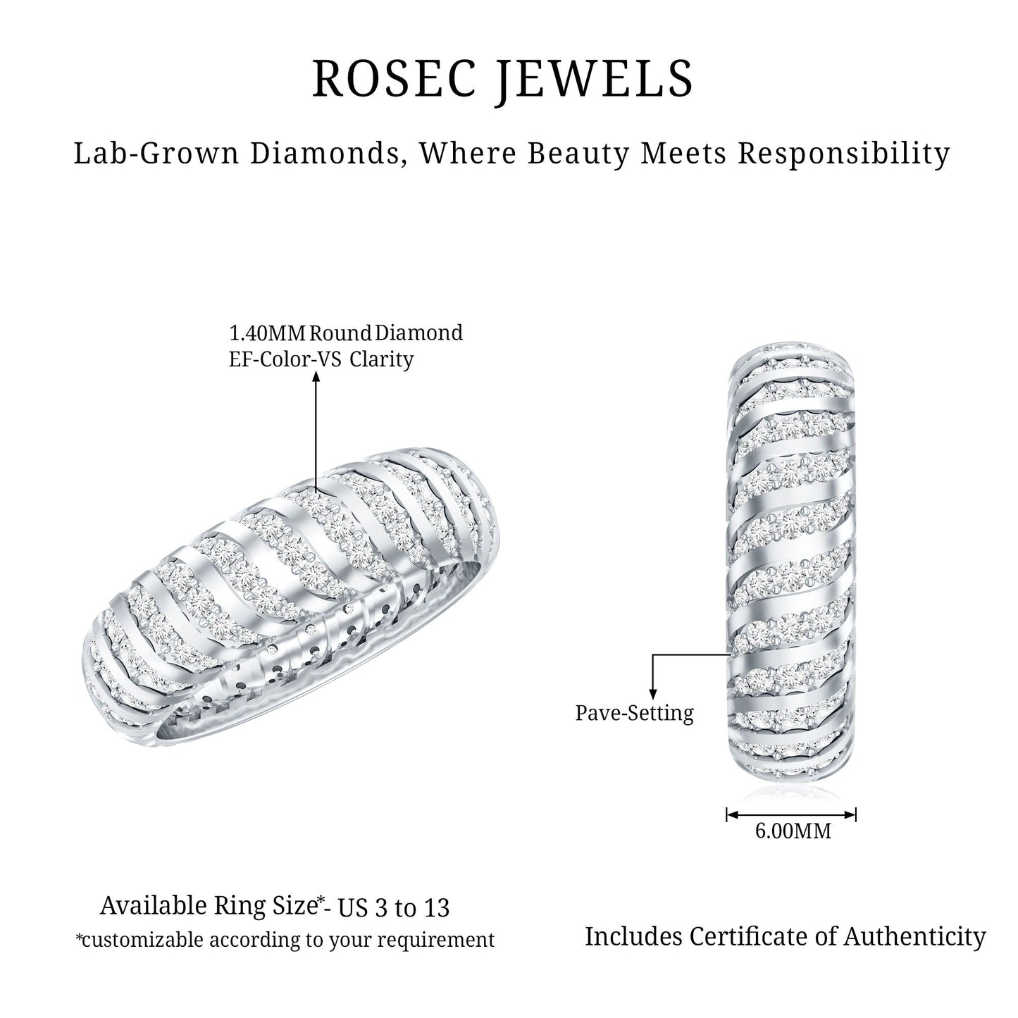 Certified Lab Grown Diamond Wide Wedding Band for Women