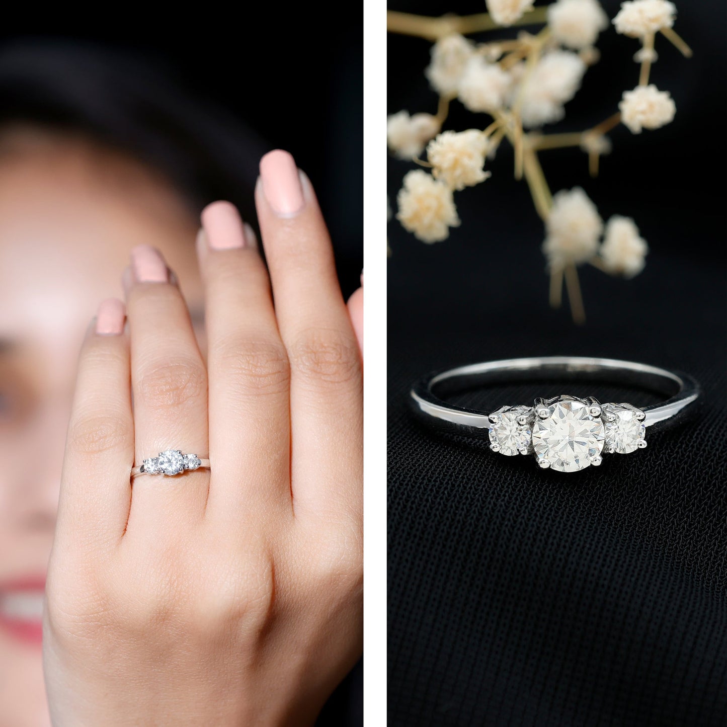 Certified Lab Grown Diamond Three Stone Engagement Ring for Her