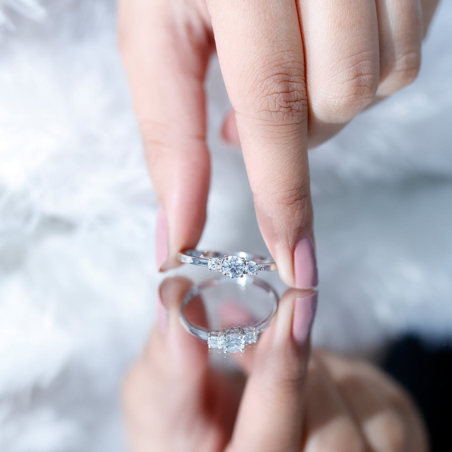 Certified Lab Grown Diamond Three Stone Engagement Ring for Her