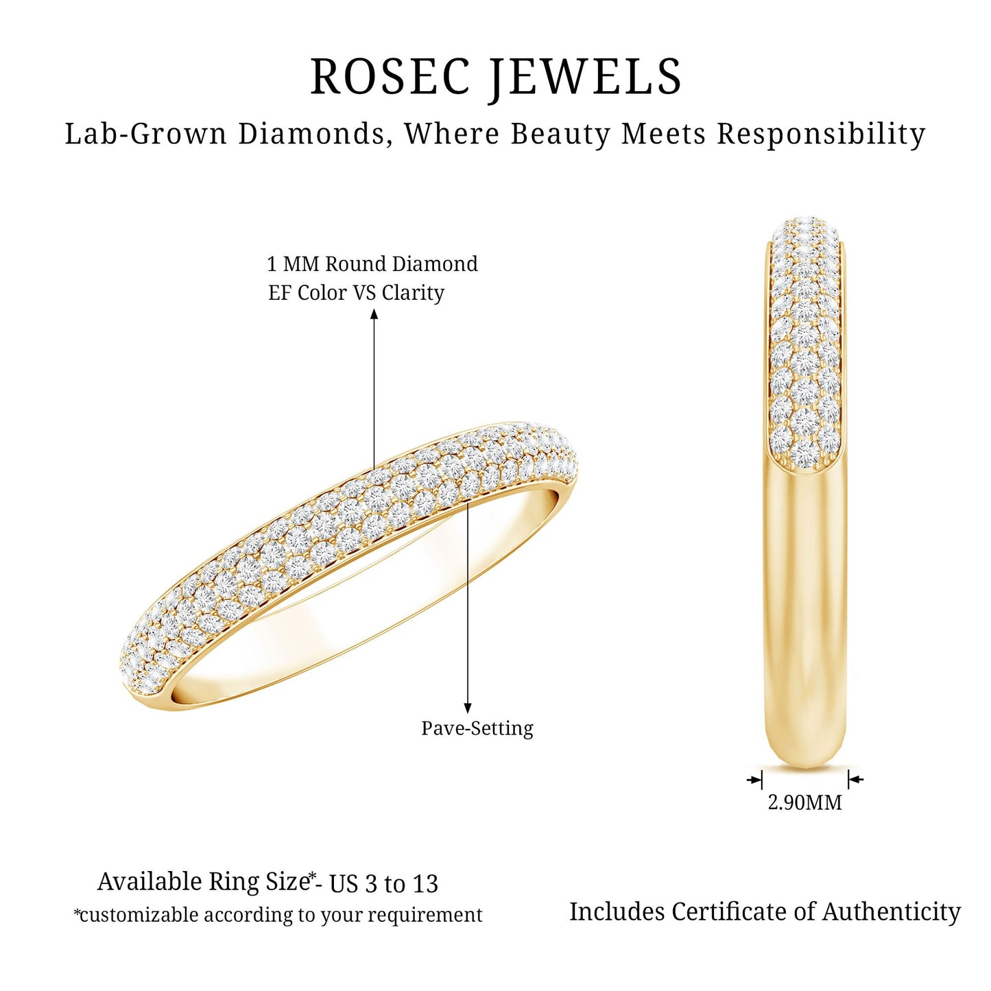 Certified Lab Grown Diamond 3 Row Eternity Ring