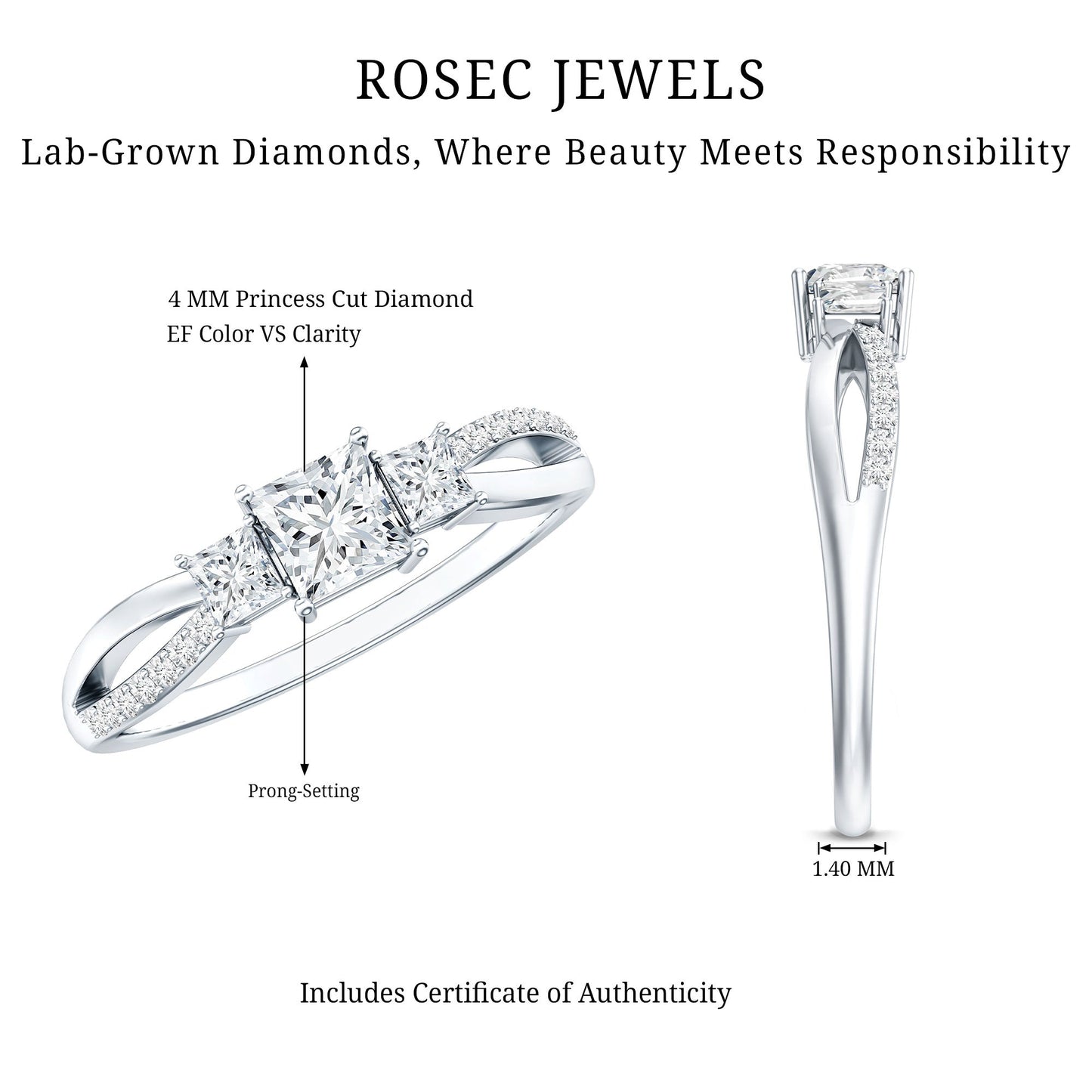 Lab Grown Diamond Three Stone Promise Ring With Split Shank