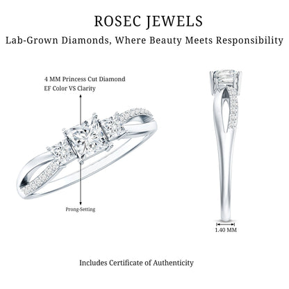 Lab Grown Diamond Three Stone Promise Ring With Split Shank