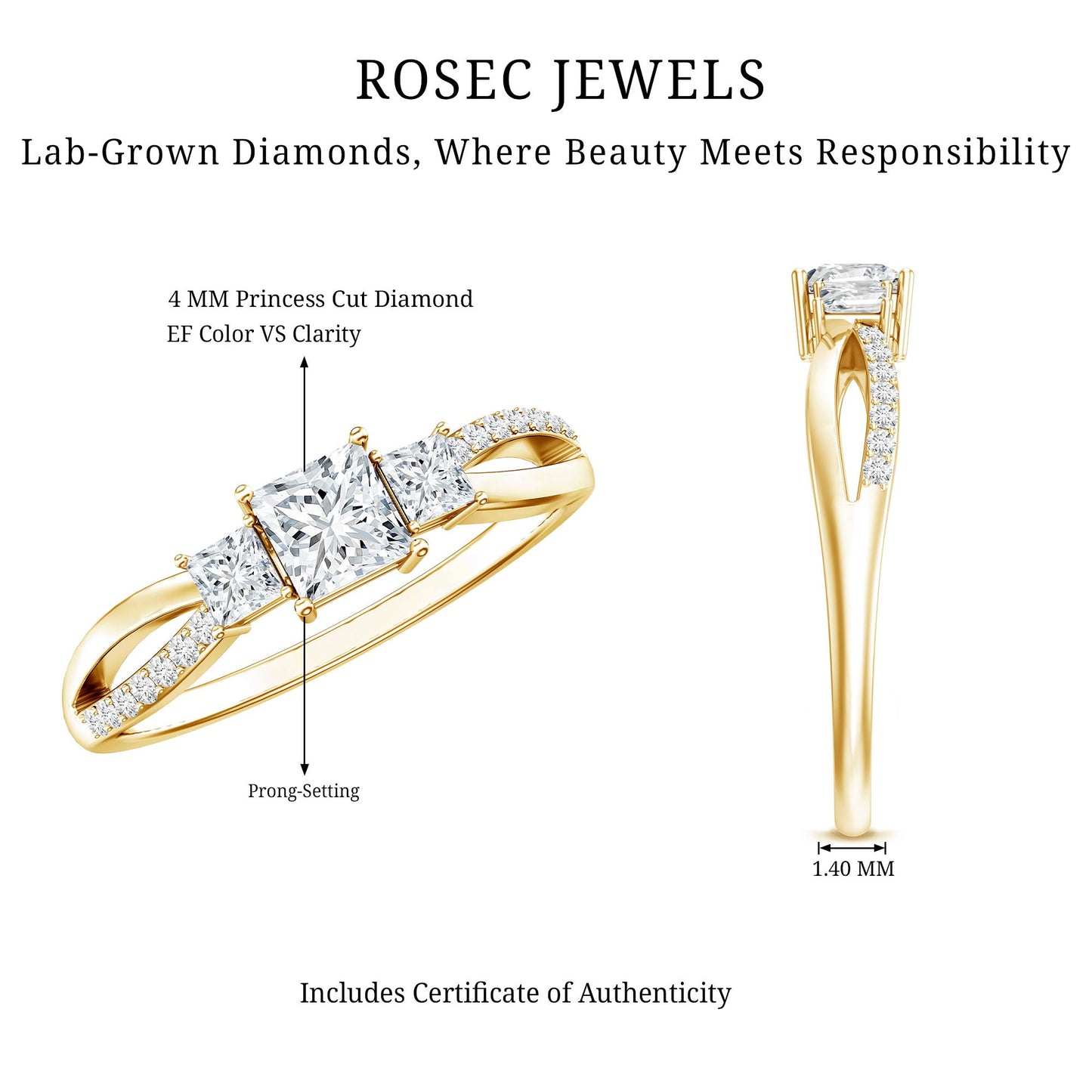 Lab Grown Diamond Three Stone Promise Ring With Split Shank