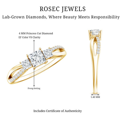 Lab Grown Diamond Three Stone Promise Ring With Split Shank
