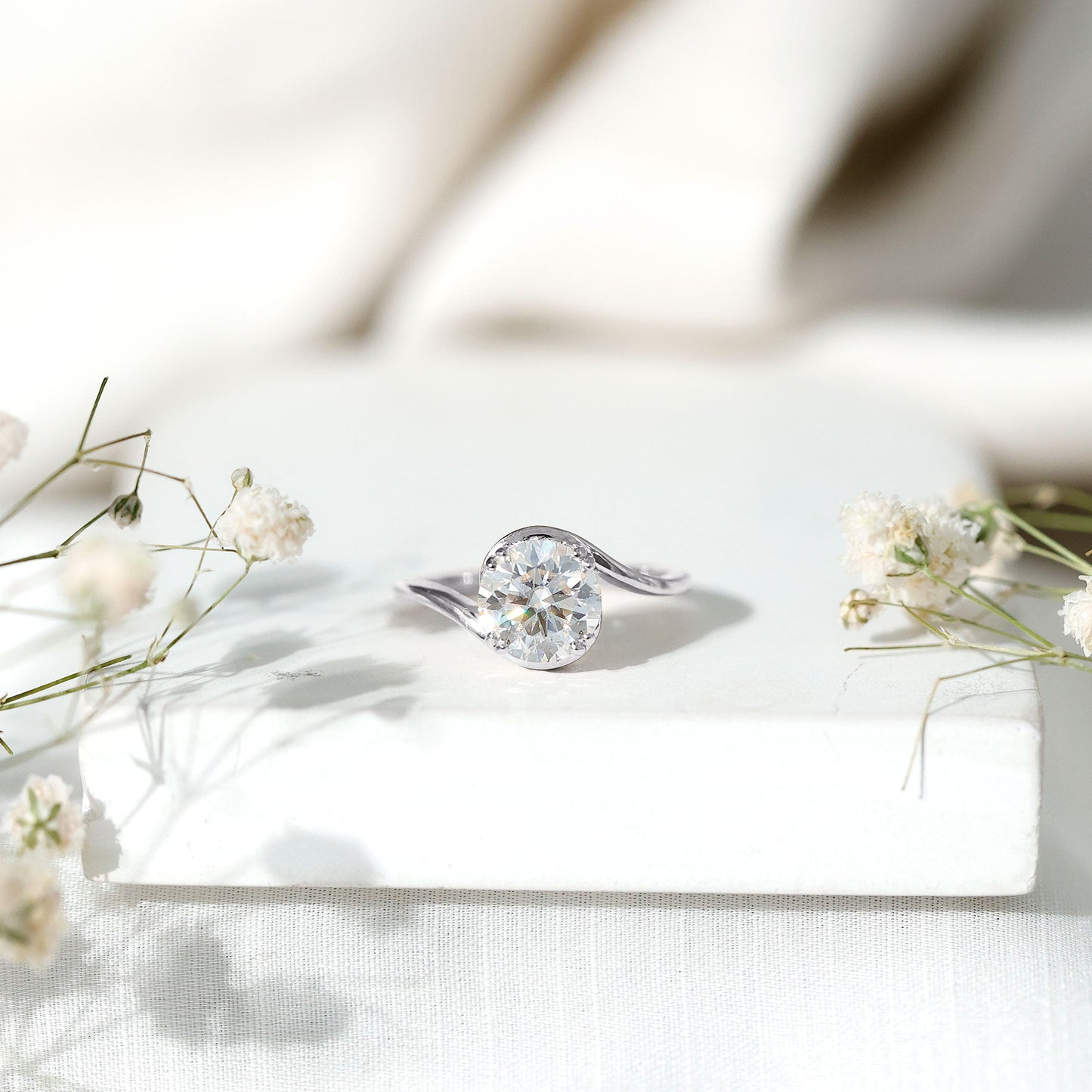 Lab Grown 2 Carat Diamond Bypass Engagement Ring With Diagonal 4 Prong