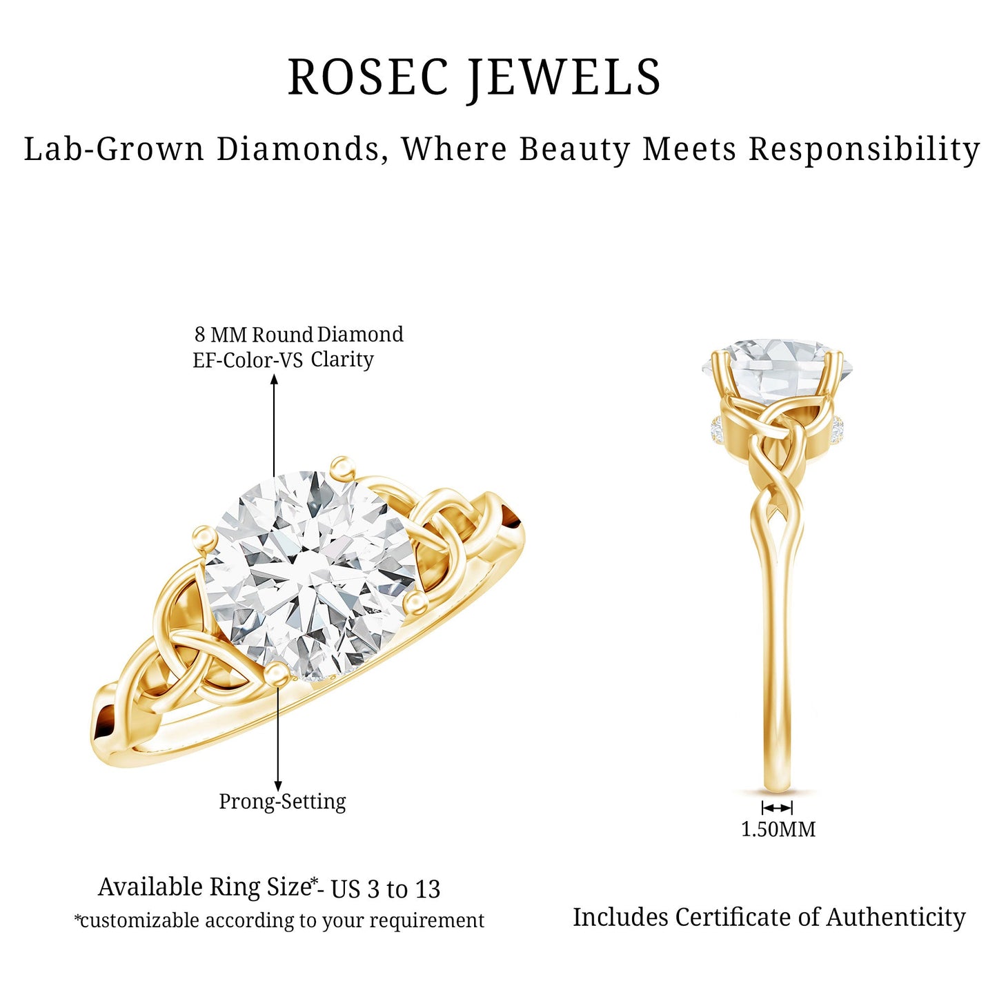Certified Celtic Knot Lab Grown Diamond Round Engagement Ring