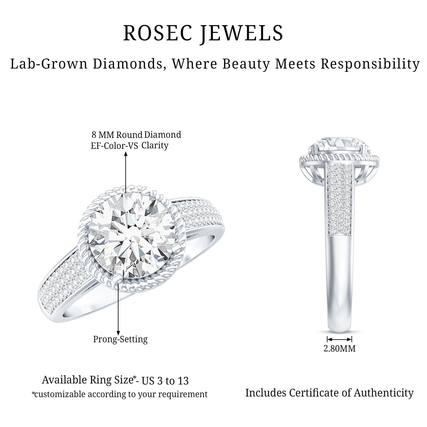 Lab Grown Diamond Circle Engagement Ring With Rope Frame